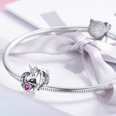 Silver Charm Unicorn Mum Love Red Crystal CZ Charm