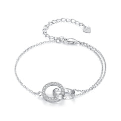 Silver Bracelet Double Hoop CZ Chain