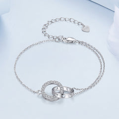 Silver Bracelet Double Hoop CZ Chain