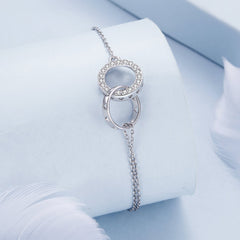 Silver Bracelet Double Hoop CZ Chain