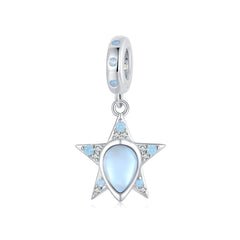 Silver Charm Blue Glass Star CZ Dangle Charm