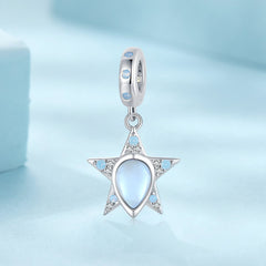 Silver Charm Blue Glass Star CZ Dangle Charm
