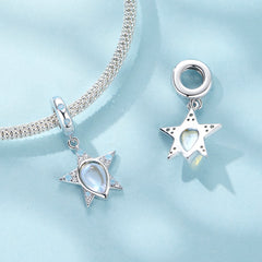 Silver Charm Blue Glass Star CZ Dangle Charm