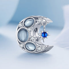 Silver Charm Blue Moon with Shinning Stars CZ Charm