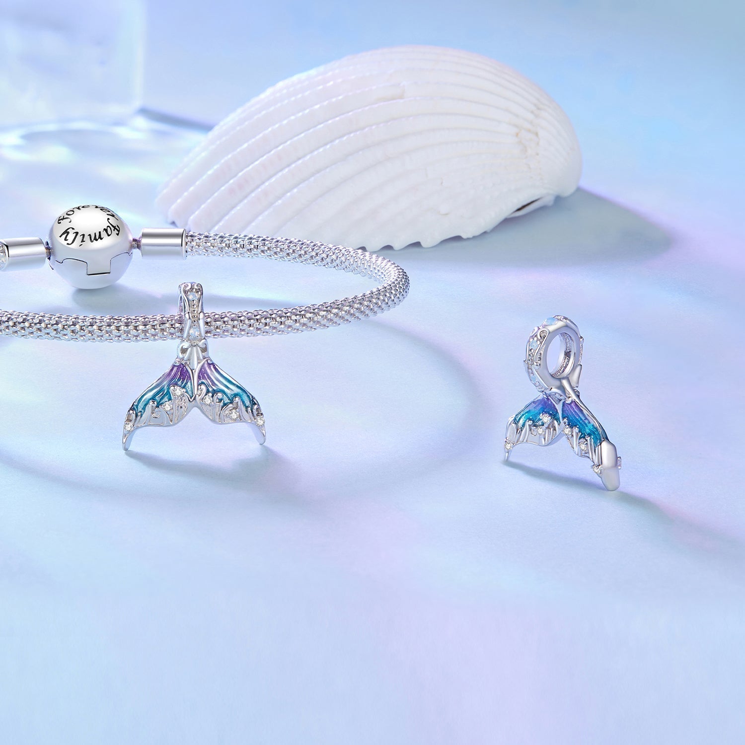 Silver Charm Dreamy Mermaid Tail CZ Charm