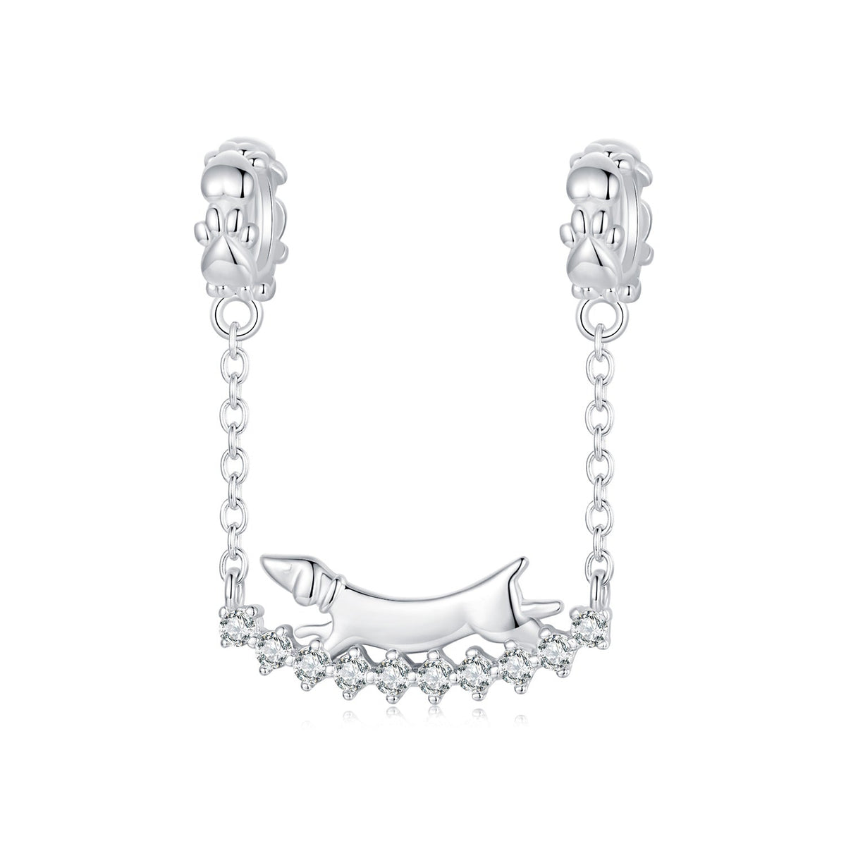 Silver Charm Running Dachshund CZ Dangle Charm
