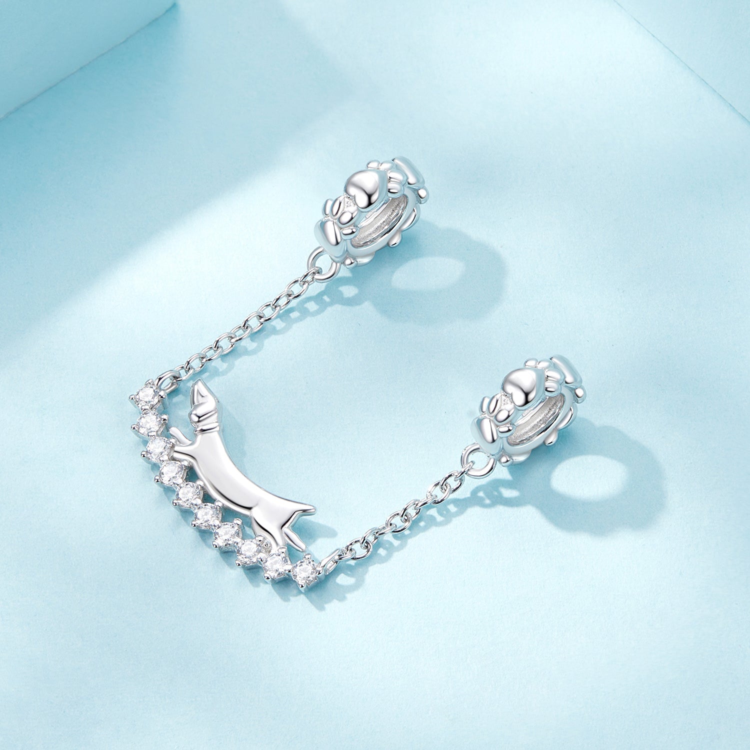 Silver Charm Running Dachshund CZ Dangle Charm
