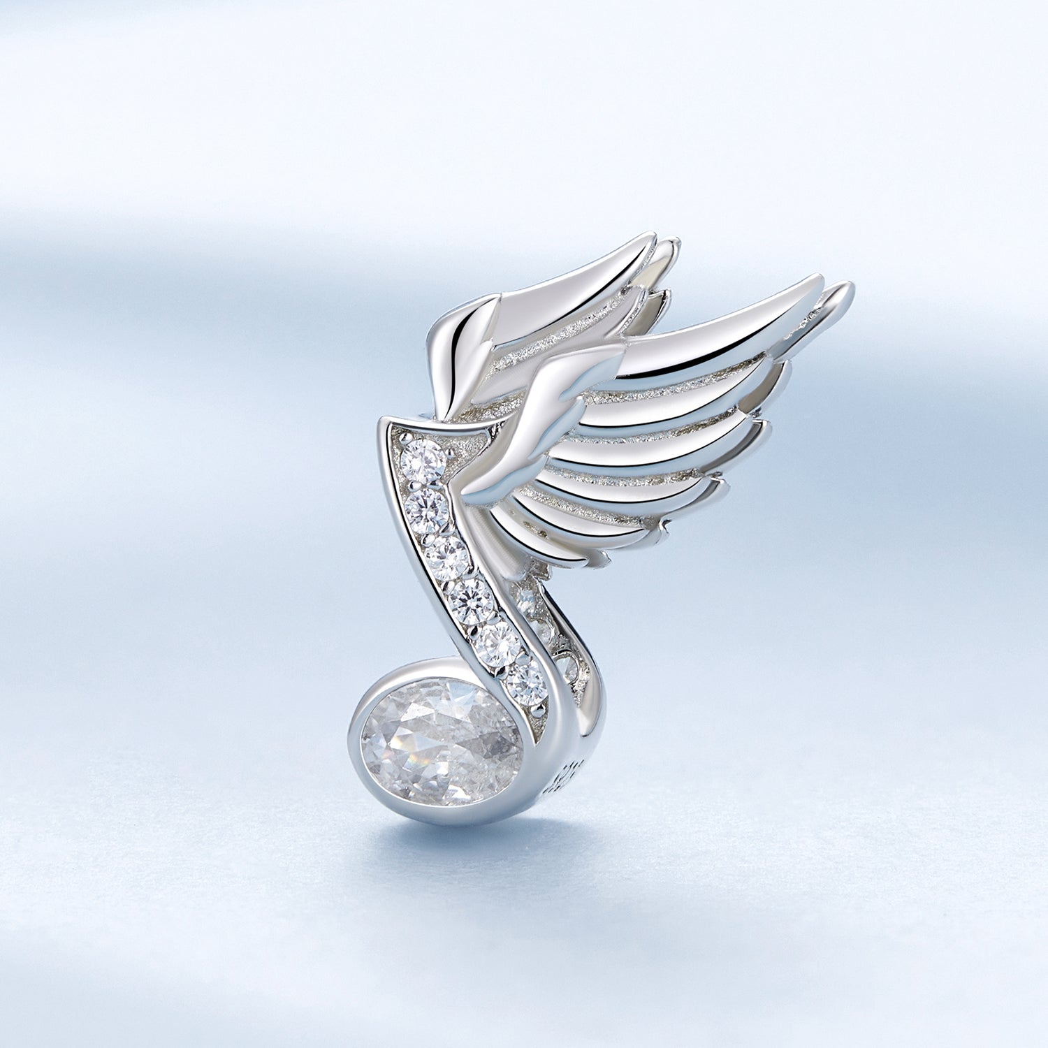 Silver Charm Wings Musical Note CZ Charm