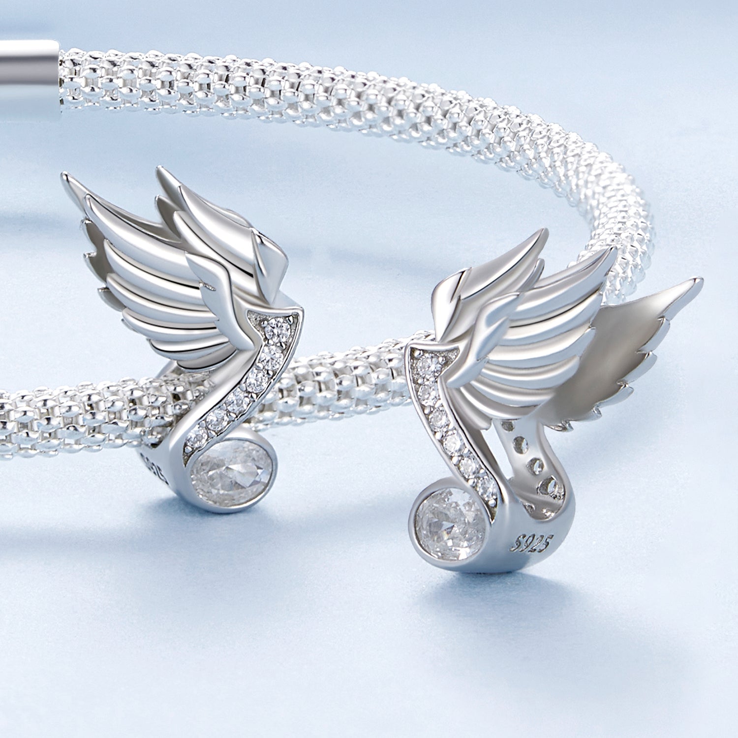 Silver Charm Wings Musical Note CZ Charm