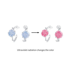 Silver Earrings Color Changing Rose CZ Stud Earrings