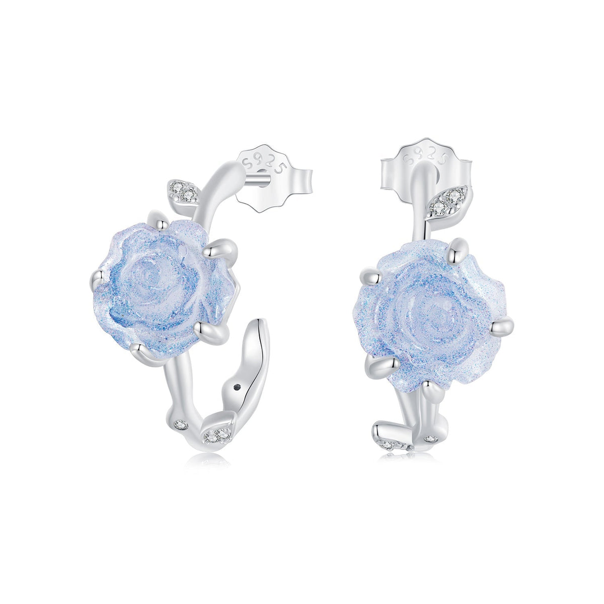 Silver Earrings Color Changing Rose CZ Stud Earrings
