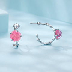 Silver Earrings Color Changing Rose CZ Stud Earrings
