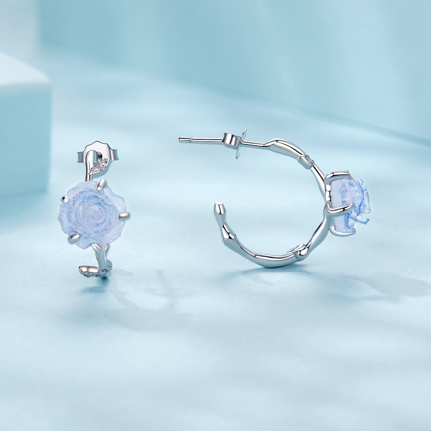 Silver Earrings Color Changing Rose CZ Stud Earrings