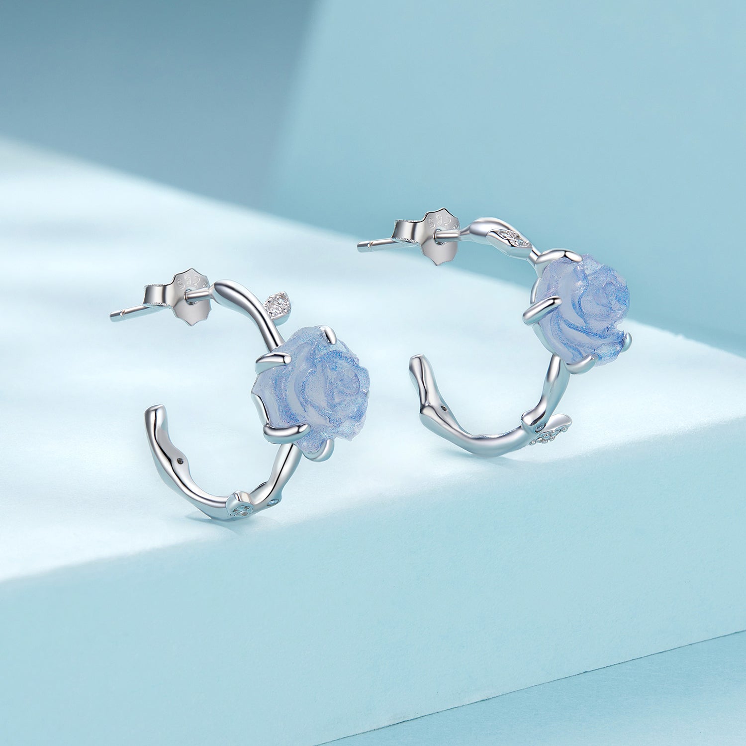 Silver Earrings Color Changing Rose CZ Stud Earrings