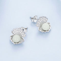 Silver Earrings Luminous Night Pearl Shell CZ Stud Earrings
