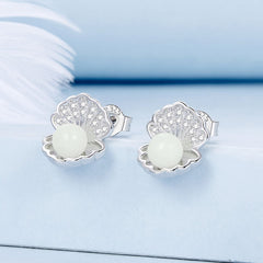 Silver Earrings Luminous Night Pearl Shell CZ Stud Earrings
