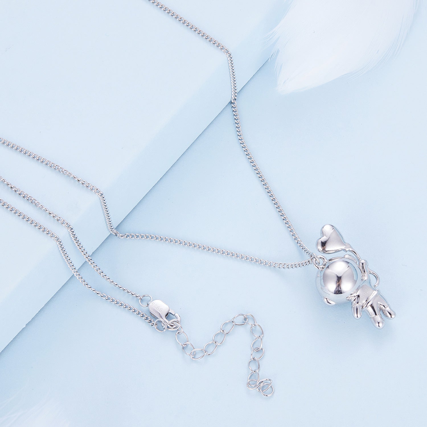 Silver Necklace Balloon of Love Astronaut Pendant Necklace with Lobster Clasp