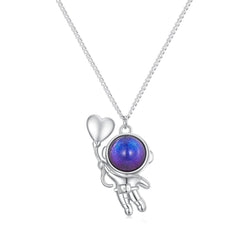Silver Necklace Balloon of Love Astronaut Pendant Necklace with Lobster Clasp