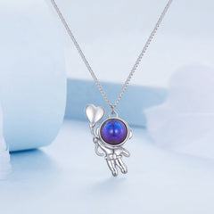 Silver Necklace Balloon of Love Astronaut Pendant Necklace with Lobster Clasp