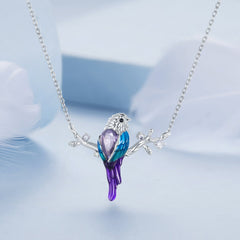 Silver Necklace Blue Bird CZ Heart with Lobster Clasp