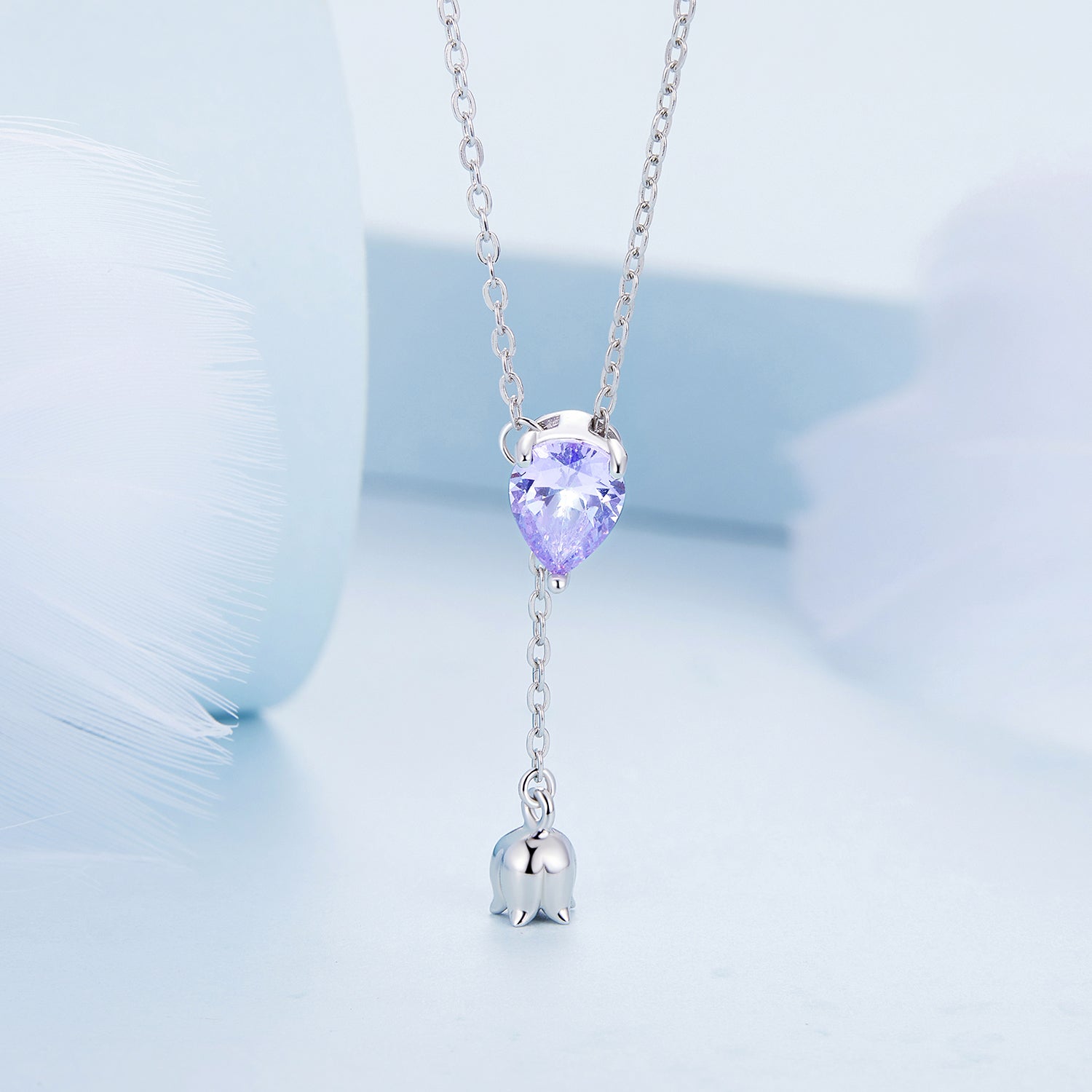 Silver Necklace Purple Lily Pendant with Lobster Clasp Adjustable
