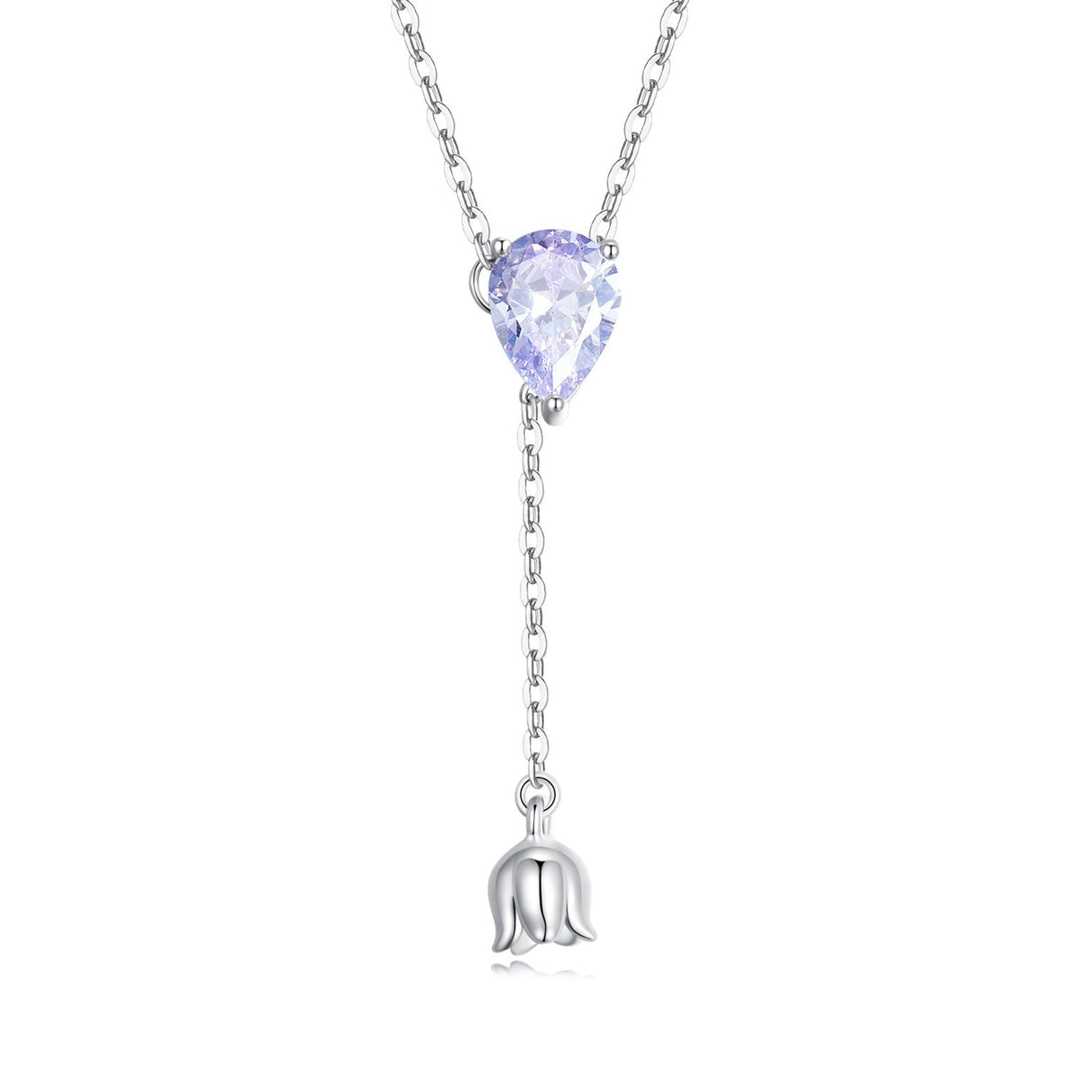 Silver Necklace Purple Lily Pendant with Lobster Clasp Adjustable