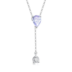 Silver Necklace Purple Lily Pendant with Lobster Clasp Adjustable