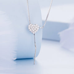 Silver Necklace Simple Love Heart Pendant with Lobster Clasp Jewelry Adjustable