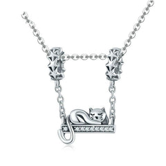 Silver Pendant Adorable Cat Star Pave CZ Dangle Charm