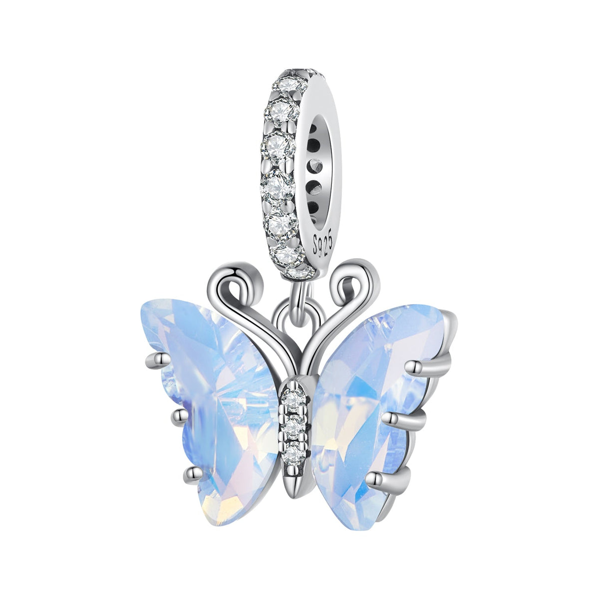 Silver Pendant Aurora Blue Butterfly CZ Dangle Charm