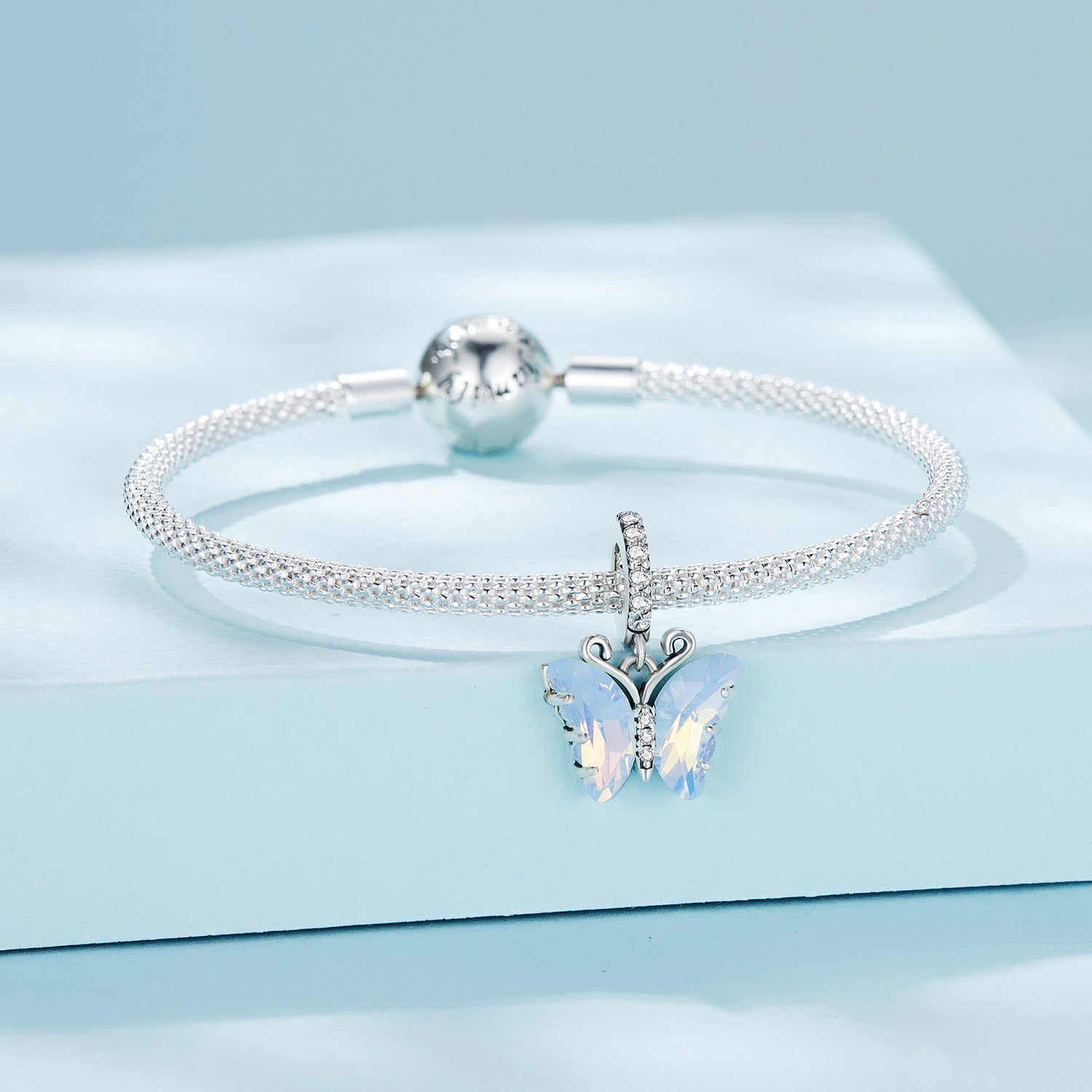 Silver Pendant Aurora Blue Butterfly CZ Dangle Charm