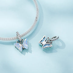 Silver Pendant Aurora Blue Butterfly CZ Dangle Charm