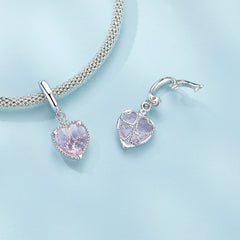 Silver Pendant Baby Pink Heart Glass Dangle Charm