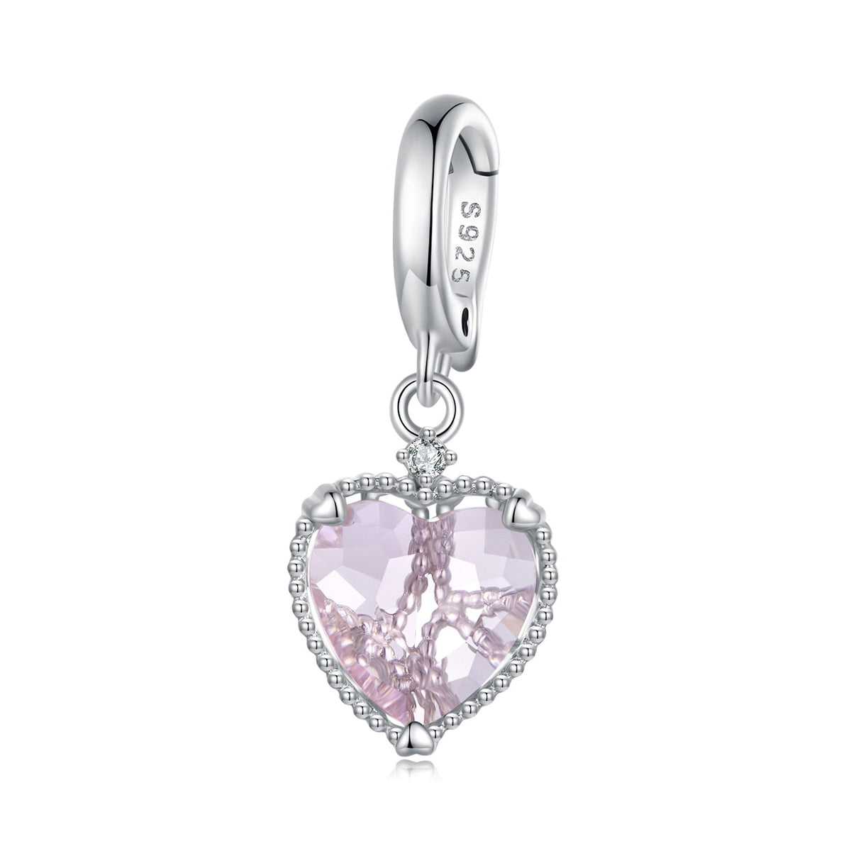 Silver Pendant Baby Pink Heart Glass Dangle Charm