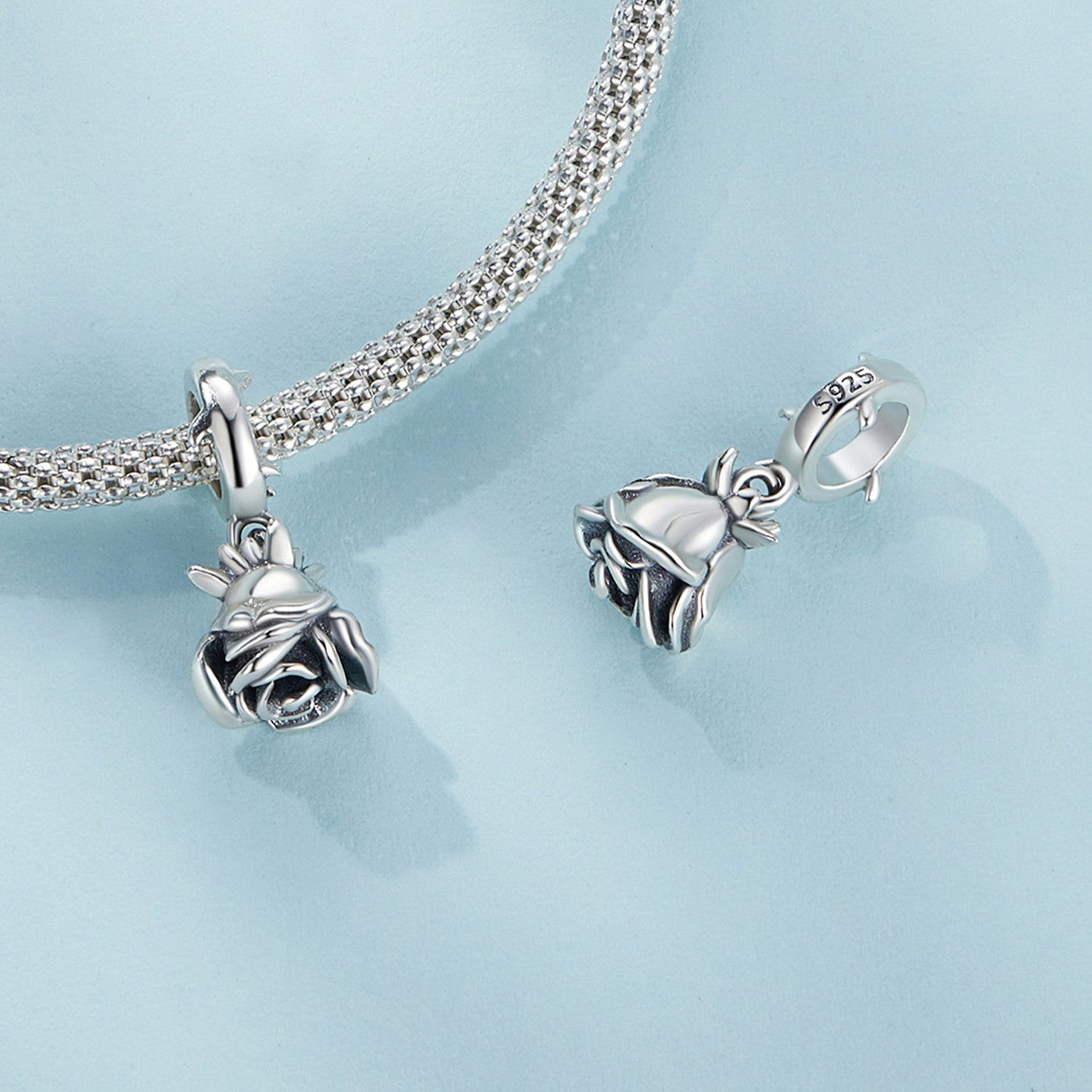 Silver Pendant Inverted Rose Dangle Charm