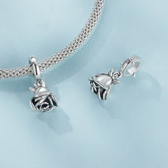Silver Pendant Inverted Rose Dangle Charm