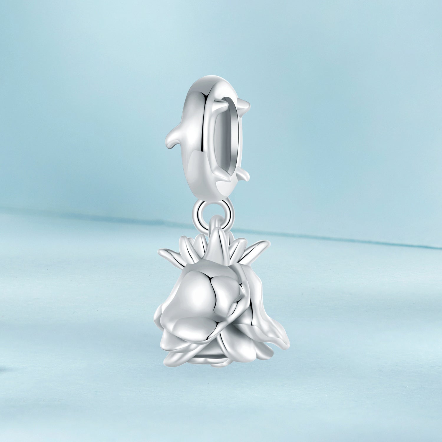 Silver Pendant Inverted Rose Dangle Charm