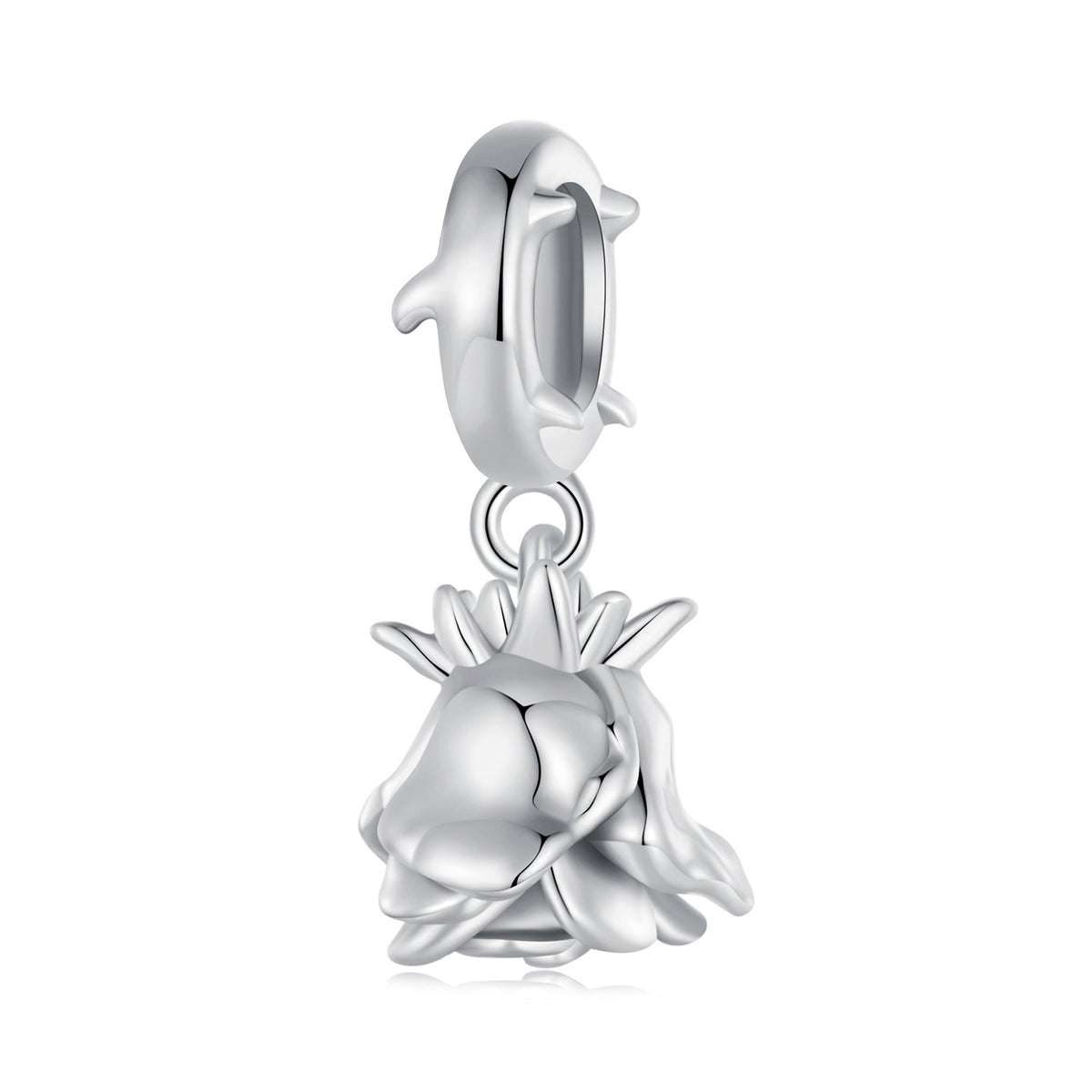 Silver Pendant Inverted Rose Dangle Charm