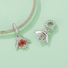 Silver Pendant Light Sense Bee Rose CZ Dangle Charm