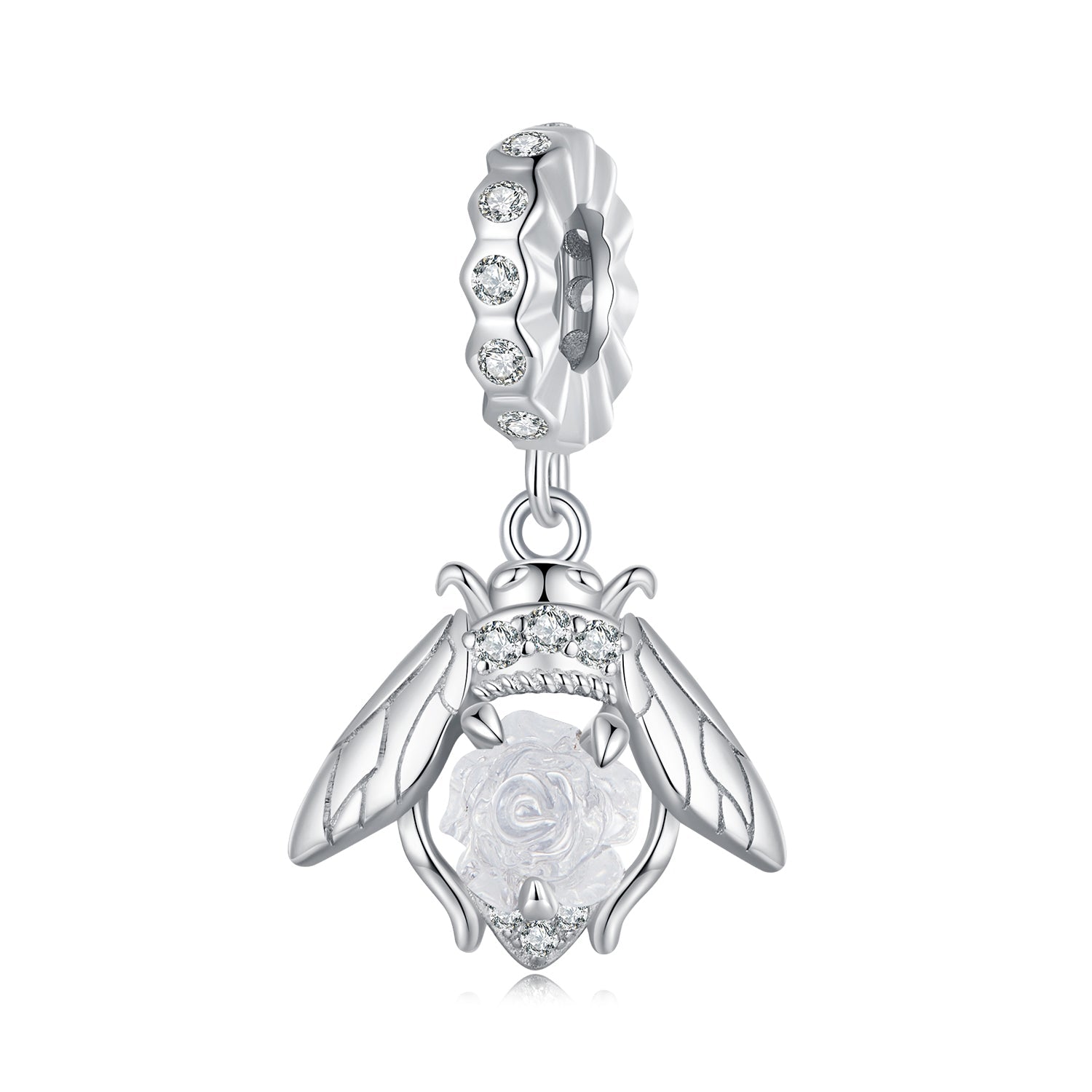 Silver Pendant Light Sense Bee Rose CZ Dangle Charm