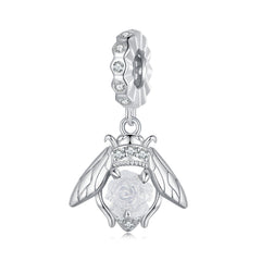 Silver Pendant Light Sense Bee Rose CZ Dangle Charm