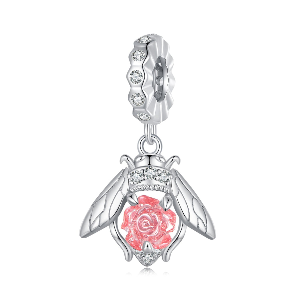 Silver Pendant Light Sense Bee Rose CZ Dangle Charm