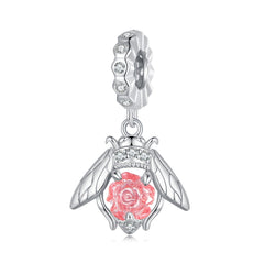 Silver Pendant Light Sense Bee Rose CZ Dangle Charm