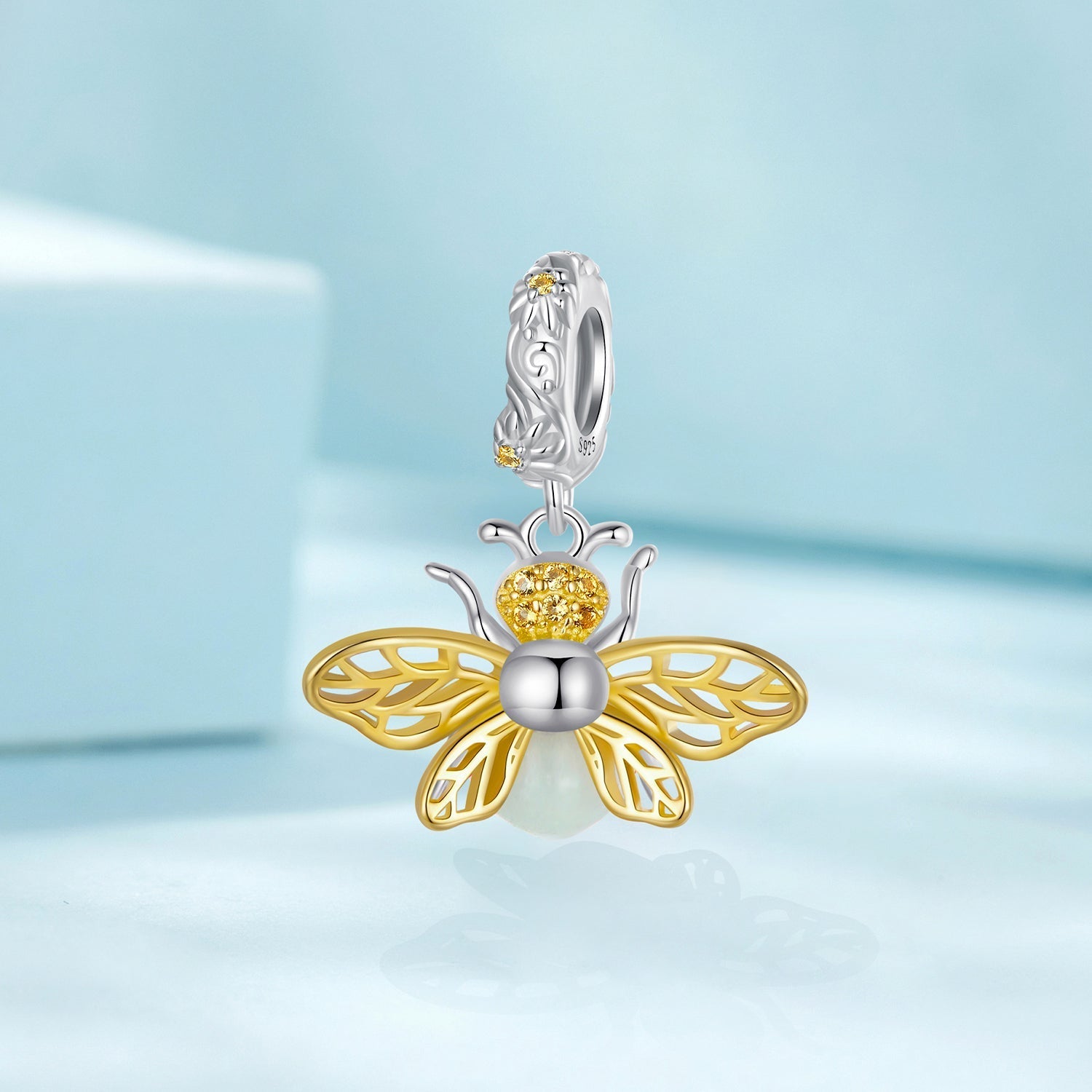 Silver Pendant Luminous Bee CZ Dangle Charm
