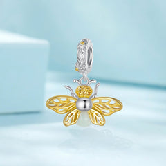Silver Pendant Luminous Bee CZ Dangle Charm
