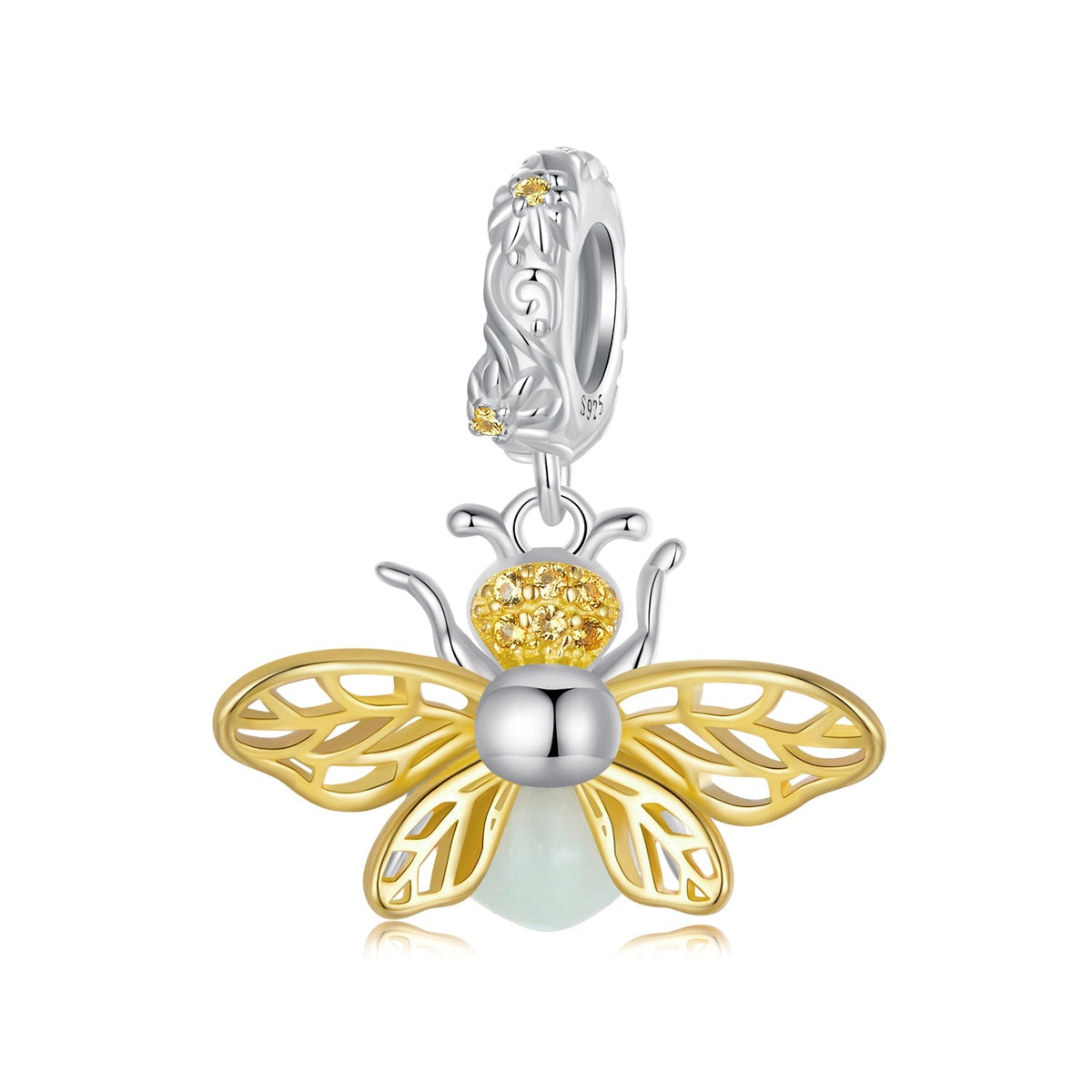 Silver Pendant Luminous Bee CZ Dangle Charm