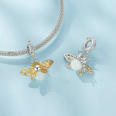Silver Pendant Luminous Bee CZ Dangle Charm