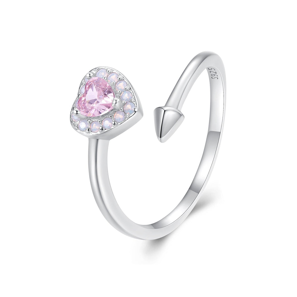 Silver Ring Arrow Through Heart CZ Open Ring