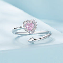 Silver Ring Arrow Through Heart CZ Open Ring
