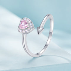 Silver Ring Arrow Through Heart CZ Open Ring